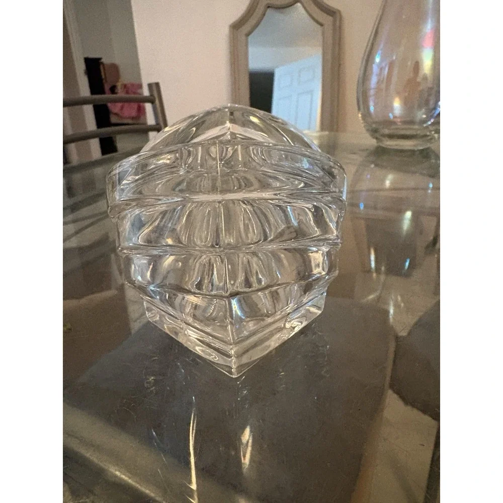 VTG Heavy Clear Crystal Glass Heart Shaped Bowl Catchall Dish Ribbed 4